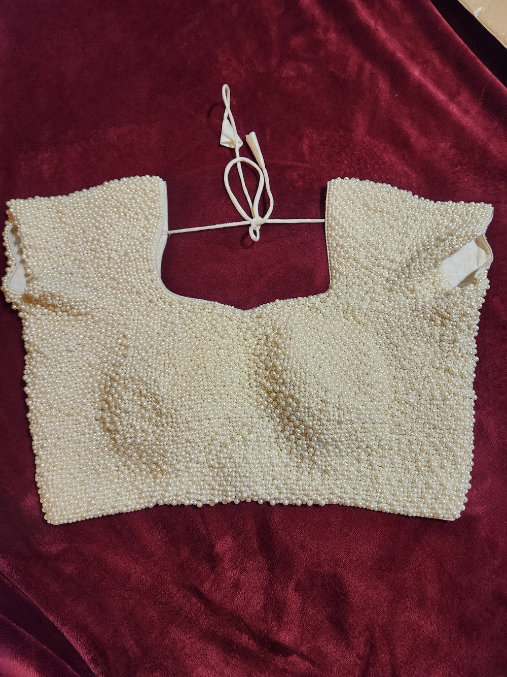 Indian Pakistani Pearl-Embellished Ivory Saree Blouse